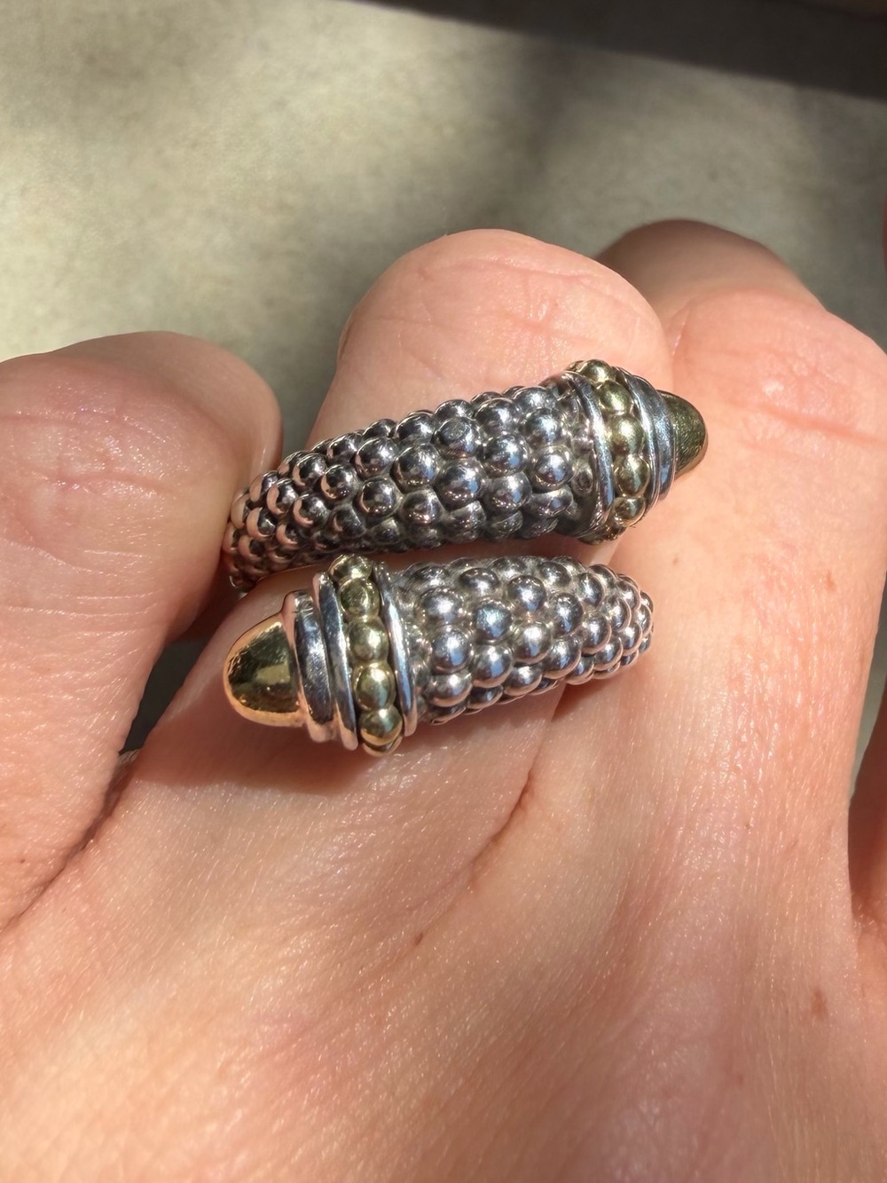 Authentic LAGOS 18K Gold & Sterling Silver Caviar Bypass Ring - Size 7 - Picture 3 of 9